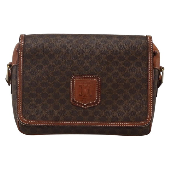 CELINE Macadam Canvas Shoulder Bag PVC Leather Brown Gold Auth INZ100