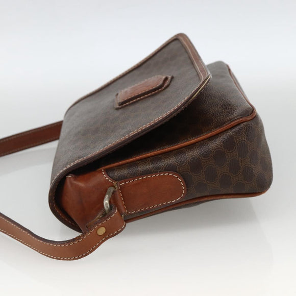 CELINE Macadam Canvas Shoulder Bag PVC Leather Brown Gold Auth INZ100
