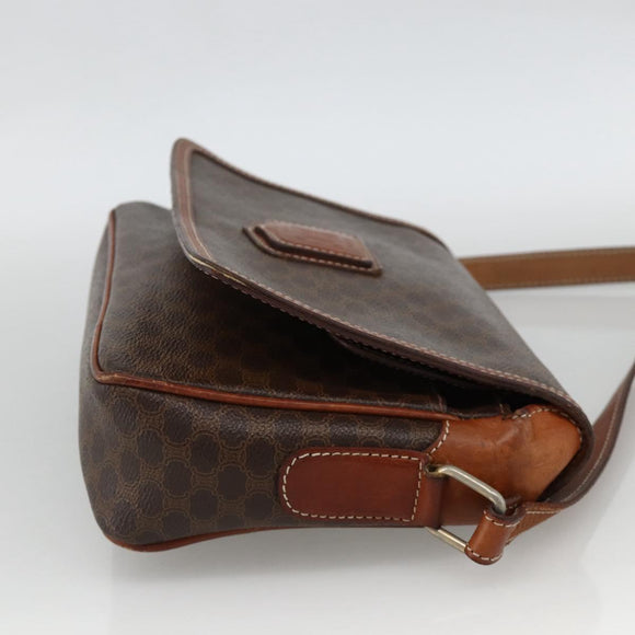CELINE Macadam Canvas Shoulder Bag PVC Leather Brown Gold Auth INZ100