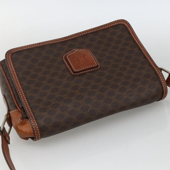 CELINE Macadam Canvas Shoulder Bag PVC Leather Brown Gold Auth INZ100