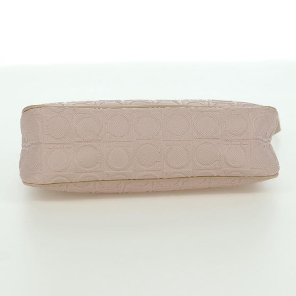 Salvatore Ferragamo Gancini Accessory Pouch PVC Canvas Pink Gold Auth INZ102A