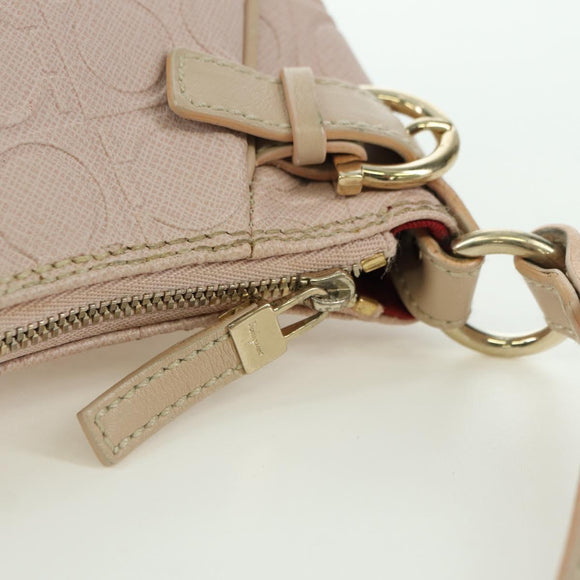 Salvatore Ferragamo Gancini Accessory Pouch PVC Canvas Pink Gold Auth INZ102A