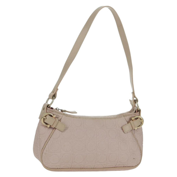 Salvatore Ferragamo Gancini Accessory Pouch PVC Canvas Pink Gold Auth INZ102A
