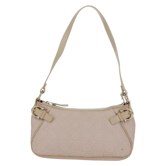 Salvatore Ferragamo Gancini Accessory Pouch PVC Canvas Pink Gold Auth INZ102A