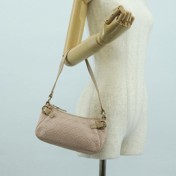 Salvatore Ferragamo Gancini Accessory Pouch PVC Canvas Pink Gold Auth INZ102A
