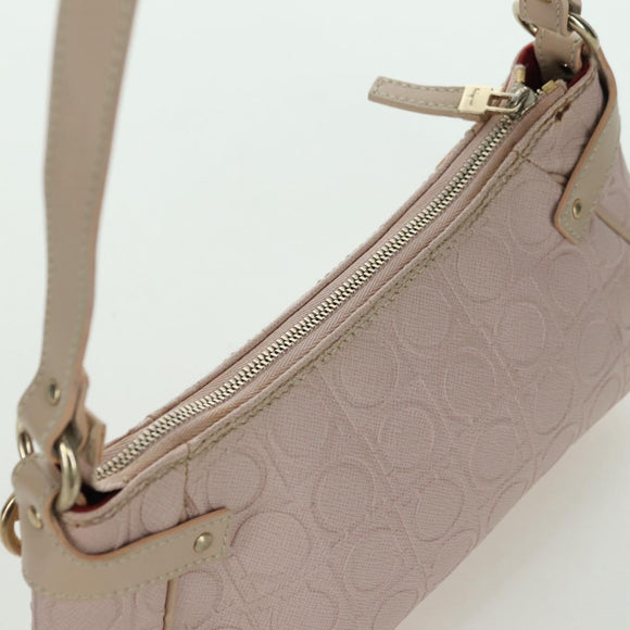 Salvatore Ferragamo Gancini Accessory Pouch PVC Canvas Pink Gold Auth INZ102A