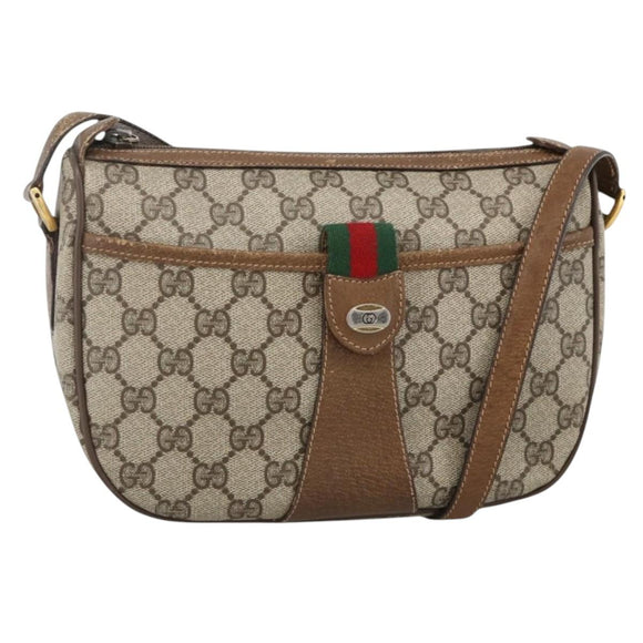 GUCCI GG Supreme Web Sherry Line Bag PVC Beige Gold 89 02 032 Auth INZ106