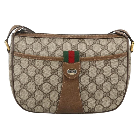 GUCCI GG Supreme Web Sherry Line Bag PVC Beige Gold 89 02 032 Auth INZ106
