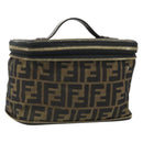 FENDI Zucca Canvas Vanity Handtas Bruin Zwart Auth INZ107-1
