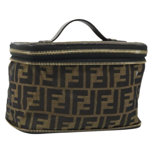 FENDI Zucca Canvas Vanity Handtas Bruin Zwart Auth INZ107