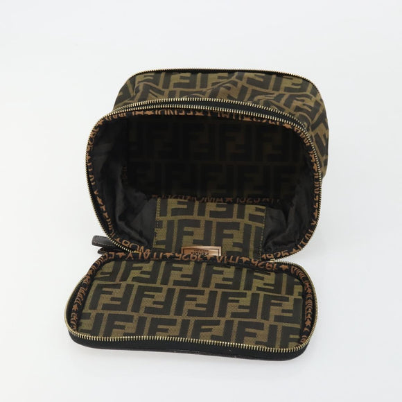 FENDI Zucca Canvas Vanity Handtas Bruin Zwart Auth INZ107