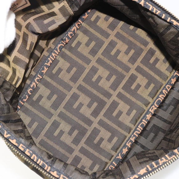 FENDI Zucca Canvas Vanity Handtas Bruin Zwart Auth INZ107