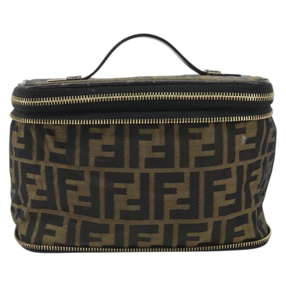 FENDI Zucca Canvas Vanity Hand Bag Brown Black Auth INZ107
