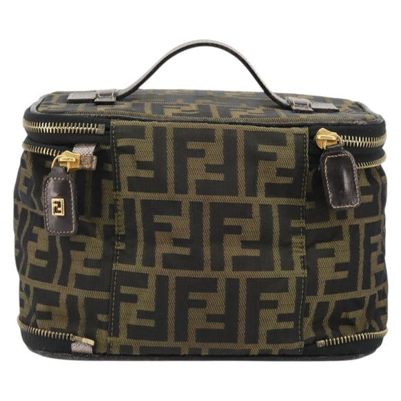 FENDI Zucca Canvas Vanity Handtas Bruin Zwart Auth INZ107