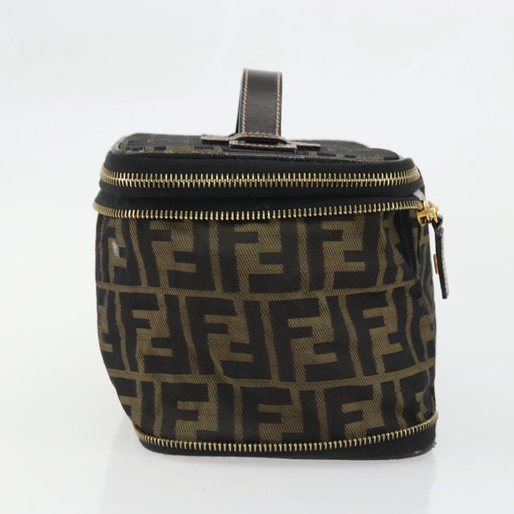 FENDI Zucca Canvas Vanity Hand Bag Brown Black Auth INZ107