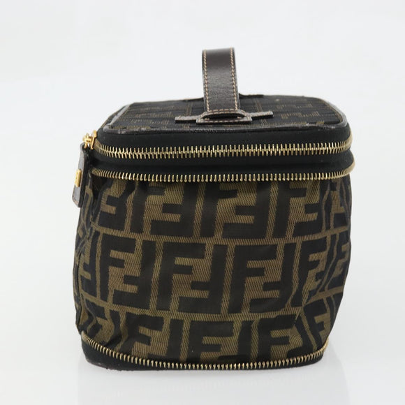 FENDI Zucca Canvas Vanity Handtas Bruin Zwart Auth INZ107