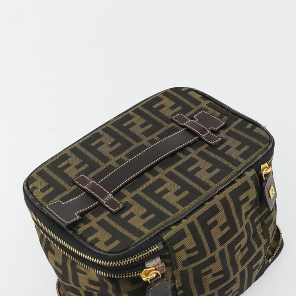 FENDI Zucca Canvas Vanity Handtas Bruin Zwart Auth INZ107