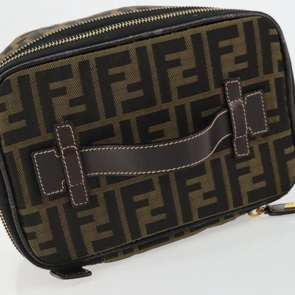 FENDI Zucca Canvas Vanity Handtas Bruin Zwart Auth INZ107