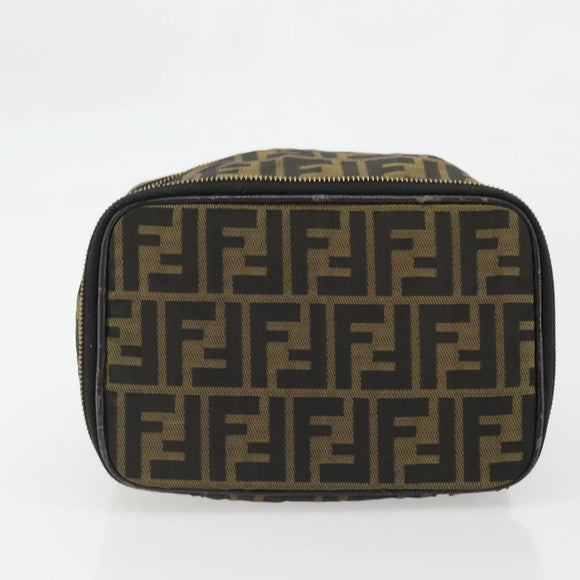 FENDI Zucca Canvas Vanity Hand Bag Brown Black Auth INZ107
