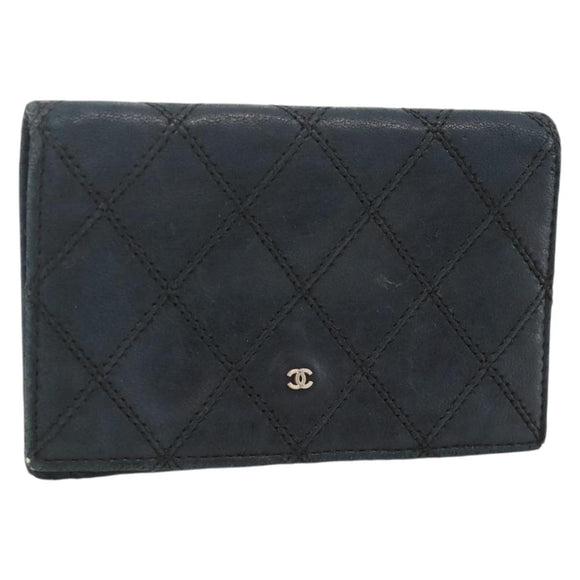 CHANEL Bicolore Card Case Lamb Skin Black CC Auth INZ119