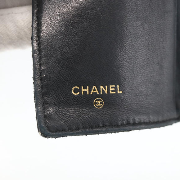 CHANEL Bicolore Card Case Lamb Skin Black CC Auth INZ119