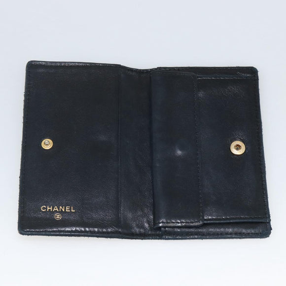 CHANEL Bicolore Card Case Lamb Skin Black CC Auth INZ119