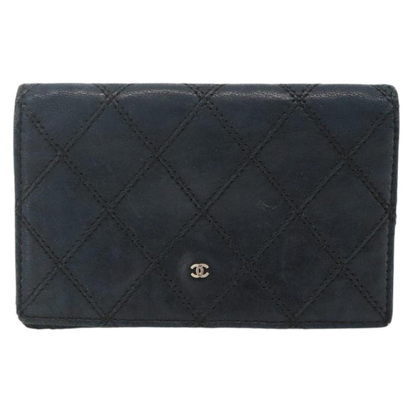 CHANEL Bicolore Card Case Lamb Skin Black CC Auth INZ119