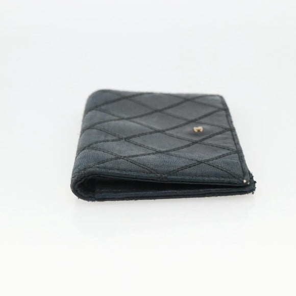 CHANEL Bicolore Card Case Lamb Skin Black CC Auth INZ119