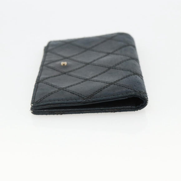 CHANEL Bicolore Card Case Lamb Skin Black CC Auth INZ119