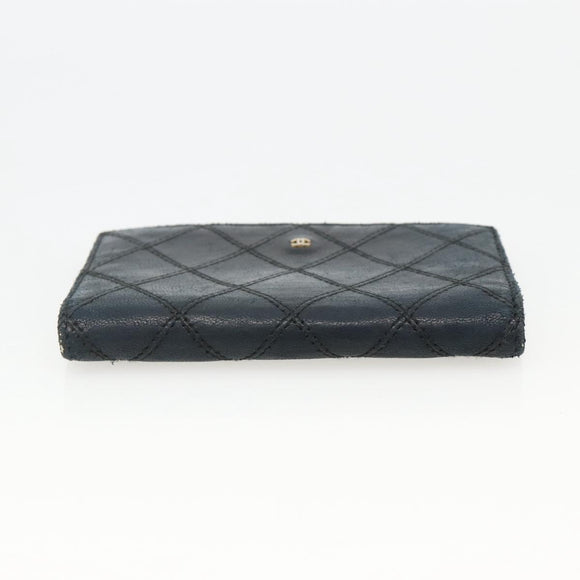 CHANEL Bicolore Card Case Lamb Skin Black CC Auth INZ119