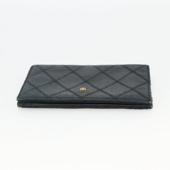 CHANEL Bicolore Card Case Lamb Skin Black CC Auth INZ119