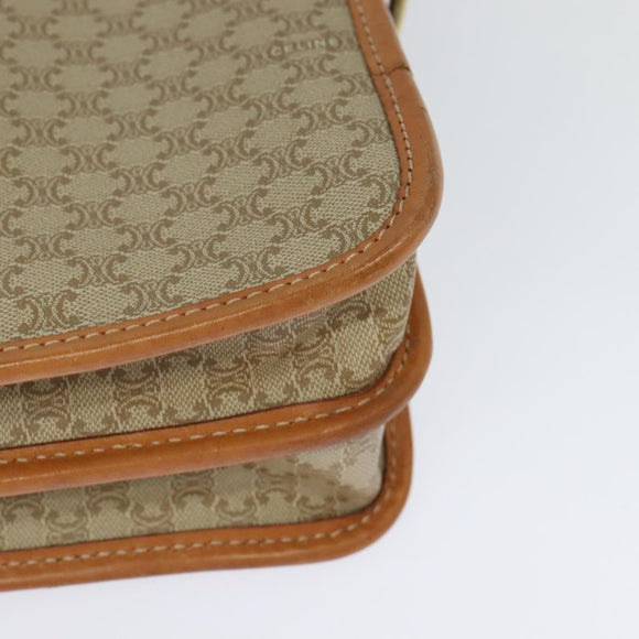 CELINE Macadam Canvas Shoulder Bag Beige Gold Auth JB008