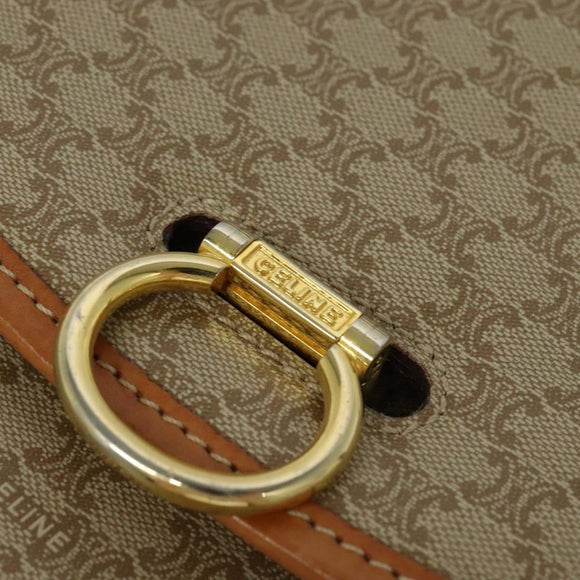 CELINE Macadam Canvas Shoulder Bag Beige Gold Auth JB008