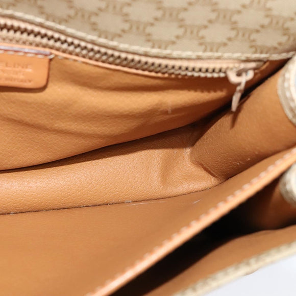 CELINE Macadam Canvas Shoulder Bag Beige Gold Auth JB008