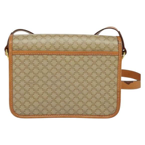 CELINE Macadam Canvas Shoulder Bag Beige Gold Auth JB008
