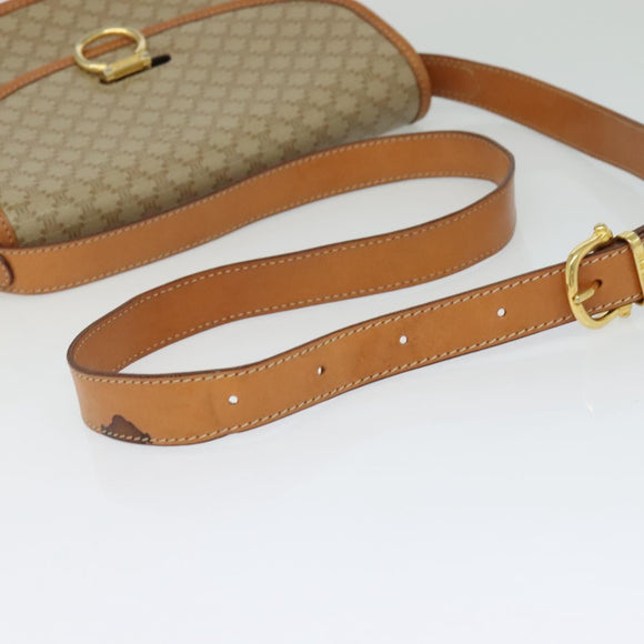 CELINE Macadam Canvas Shoulder Bag Beige Gold Auth JB008