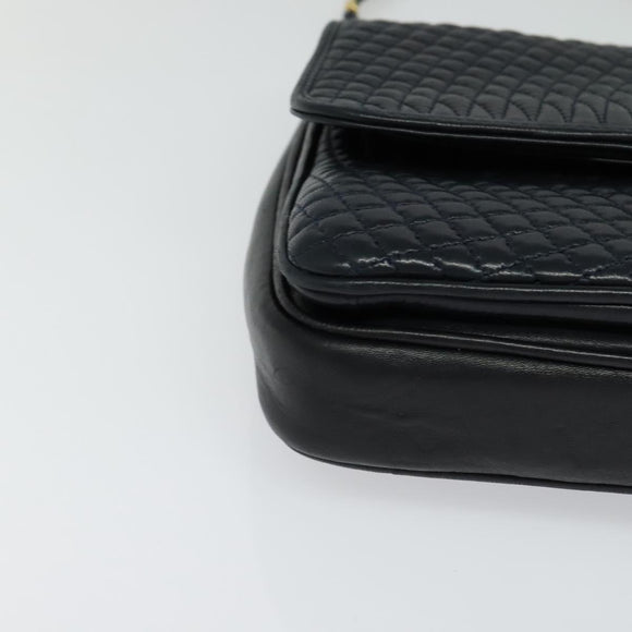 BALLY Quilted Chain Shoulder Bag Leather Black Gold Auth JB009