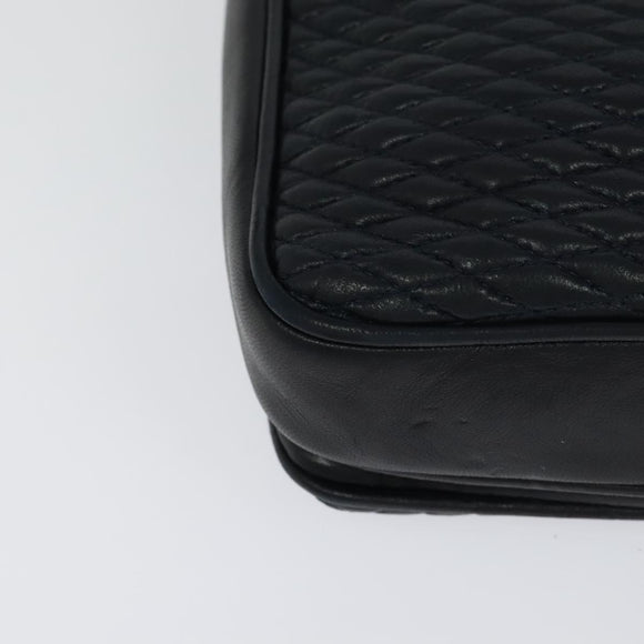 BALLY Quilted Chain Shoulder Bag Leather Black Gold Auth JB009