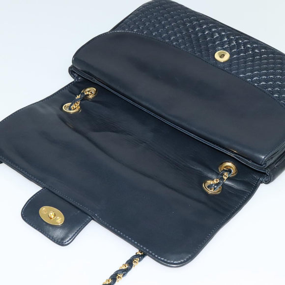 BALLY Quilted Chain Shoulder Bag Leather Black Gold Auth JB009