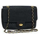 BALLY Quilted Chain Shoulder Bag Leather Black Gold Auth JB009-1