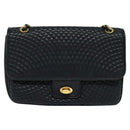 BALLY Quilted Chain Shoulder Bag Leather Black Gold Auth JB009-13