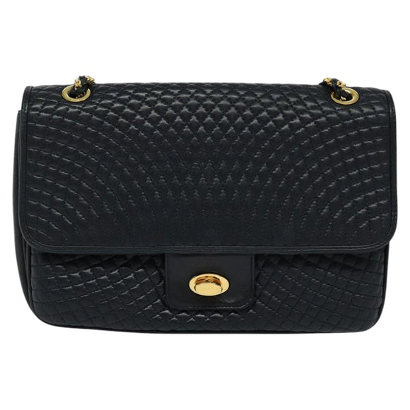 BALLY Quilted Chain Shoulder Bag Leather Black Gold Auth JB009