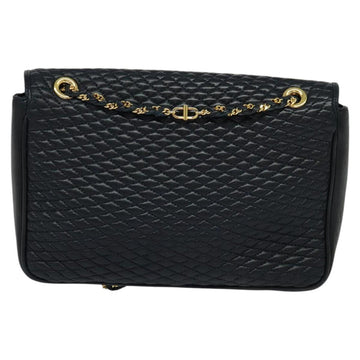 BALLY Quilted Chain Shoulder Bag Leather Black Gold Auth JB009 - 0