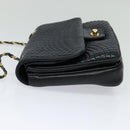 BALLY Quilted Chain Shoulder Bag Leather Black Gold Auth JB009-3