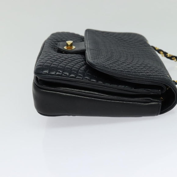 BALLY Quilted Chain Shoulder Bag Leather Black Gold Auth JB009