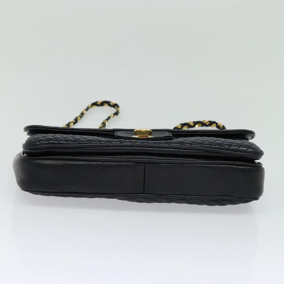 BALLY Quilted Chain Shoulder Bag Leather Black Gold Auth JB009