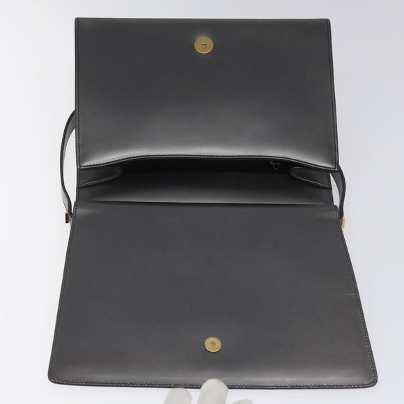 GUCCI Shoulder Bag Leather Gray Gold Auth JB010V