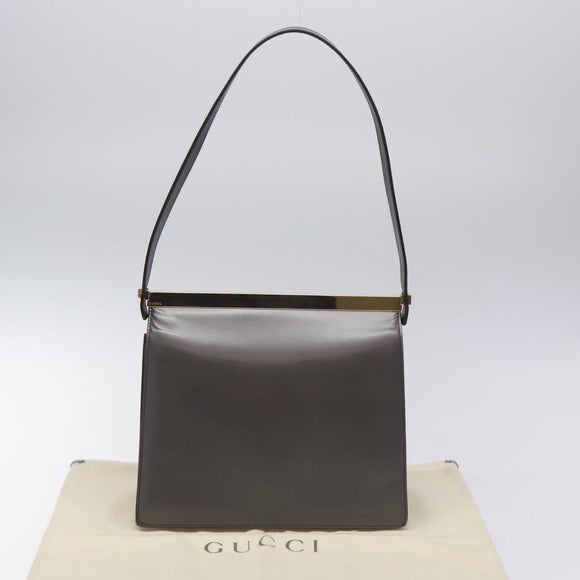 GUCCI Shoulder Bag Leather Gray Gold Auth JB010V
