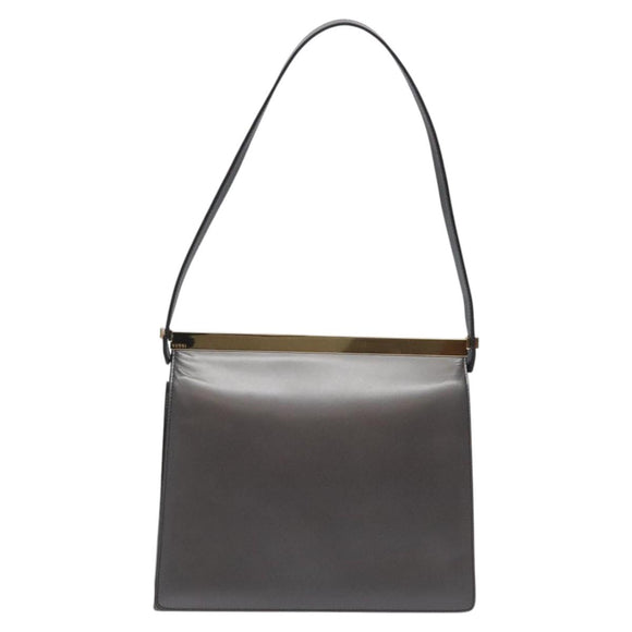 GUCCI Shoulder Bag Leather Gray Gold Auth JB010V