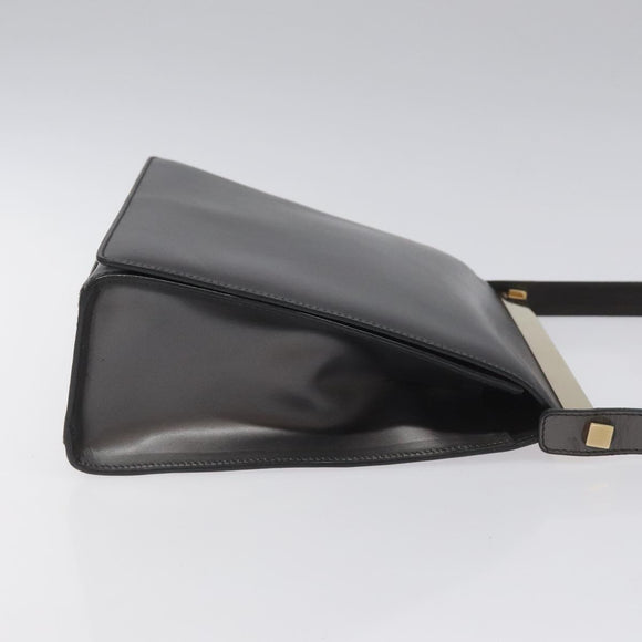 GUCCI Shoulder Bag Leather Gray Gold Auth JB010V